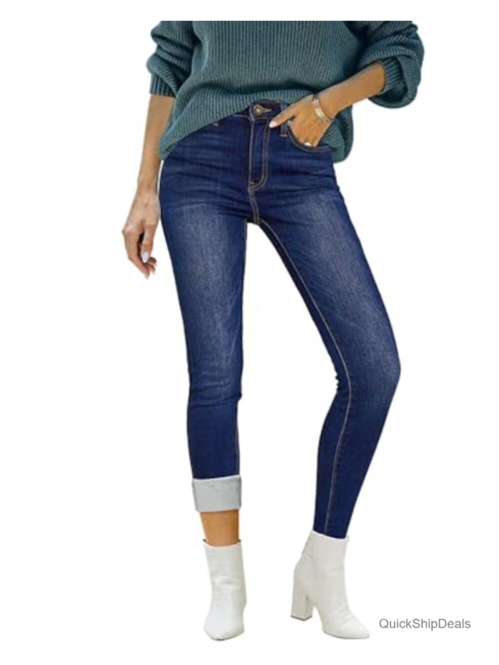 Fleece Lined Skinny Jeans High Waisted Thermal Stretch Winter Pants